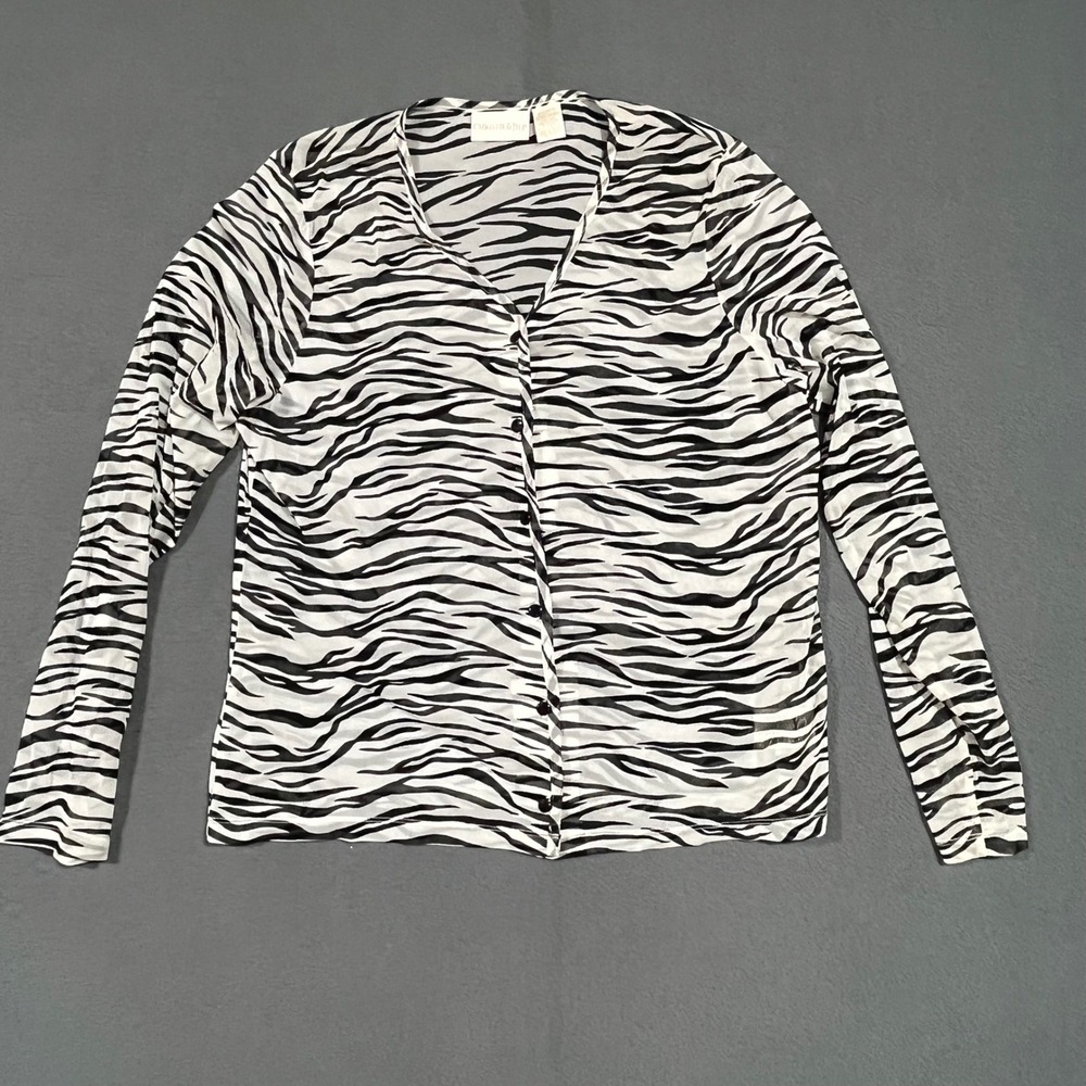 Christie & Jill Zebra Print Sheer Button Up Top XL Long Sleeve Lightweight
